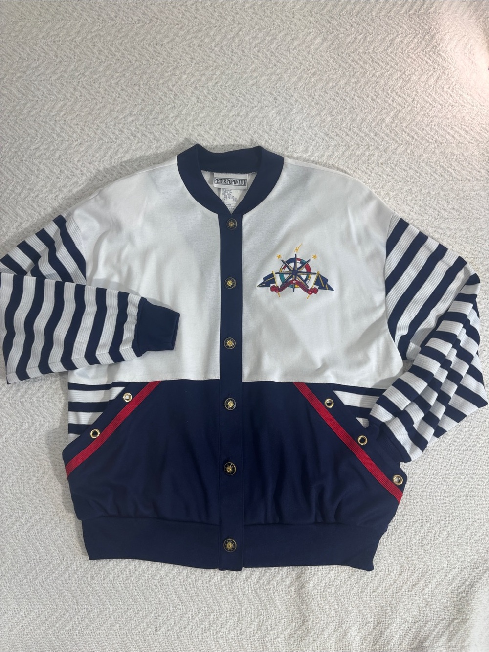 VTG 90s Peter Popovitch Nautical Marina Cruise Jacket Coastal Grandma Navy L NWT